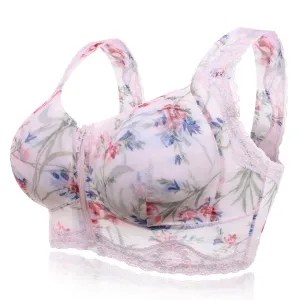 Full Busted Front Zipper Massage Padding Print  Lace-trim Bras