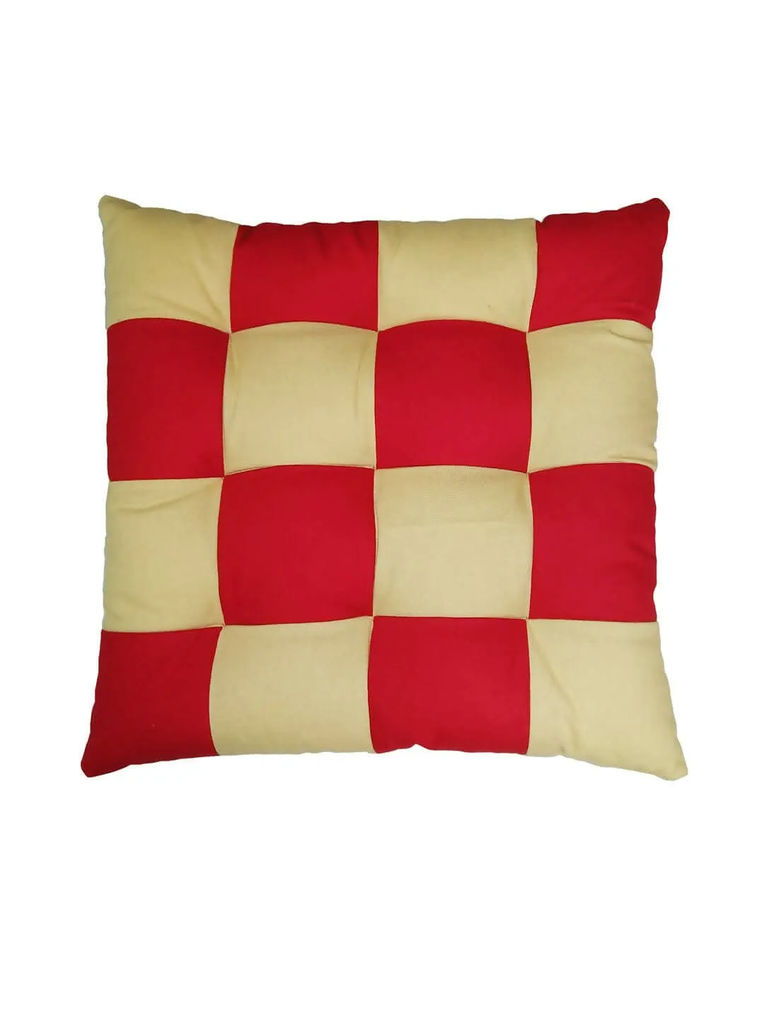 Lushomes Chair Pads, Beige with Red, Reversible, driver seat cushion for car, dining chair cushion, cushion for car, tie up cushions for chairs, Cotton cushion (15 Inch x15 Inch, 9 Knots, 1 Pc)