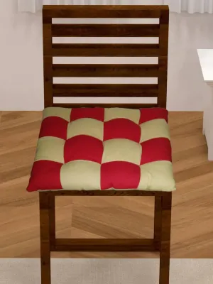 Lushomes Chair Pads, Beige with Red, Reversible, driver seat cushion for car, dining chair cushion, cushion for car, tie up cushions for chairs, Cotton cushion (15 Inch x15 Inch, 9 Knots, 1 Pc)