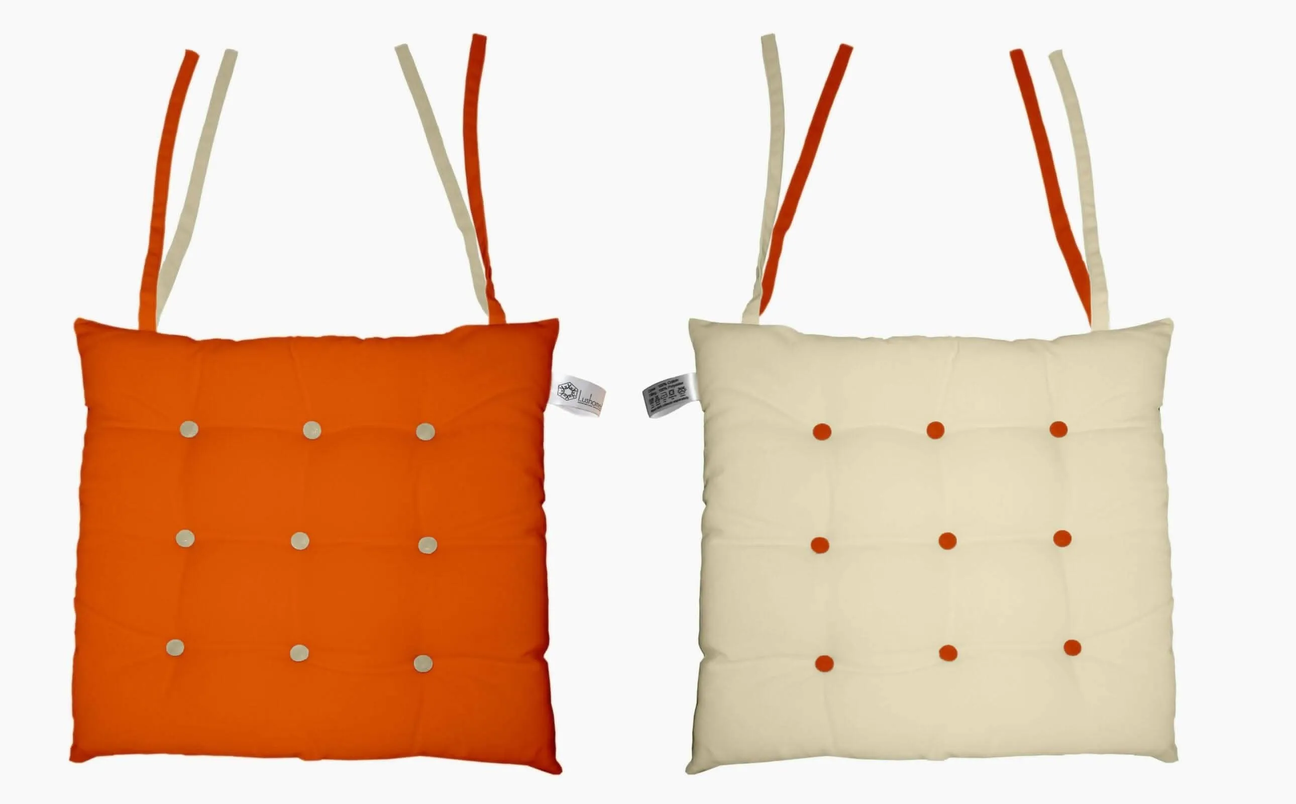 Lushomes Chair pads, Orange and Cream , driver seat cushion for car, dining chair cushion, cushion for car, tie up cushions for chairs, Cotton Cushion for Car(16 Inch x16 Inch, 9 Buttons, Single Pc)