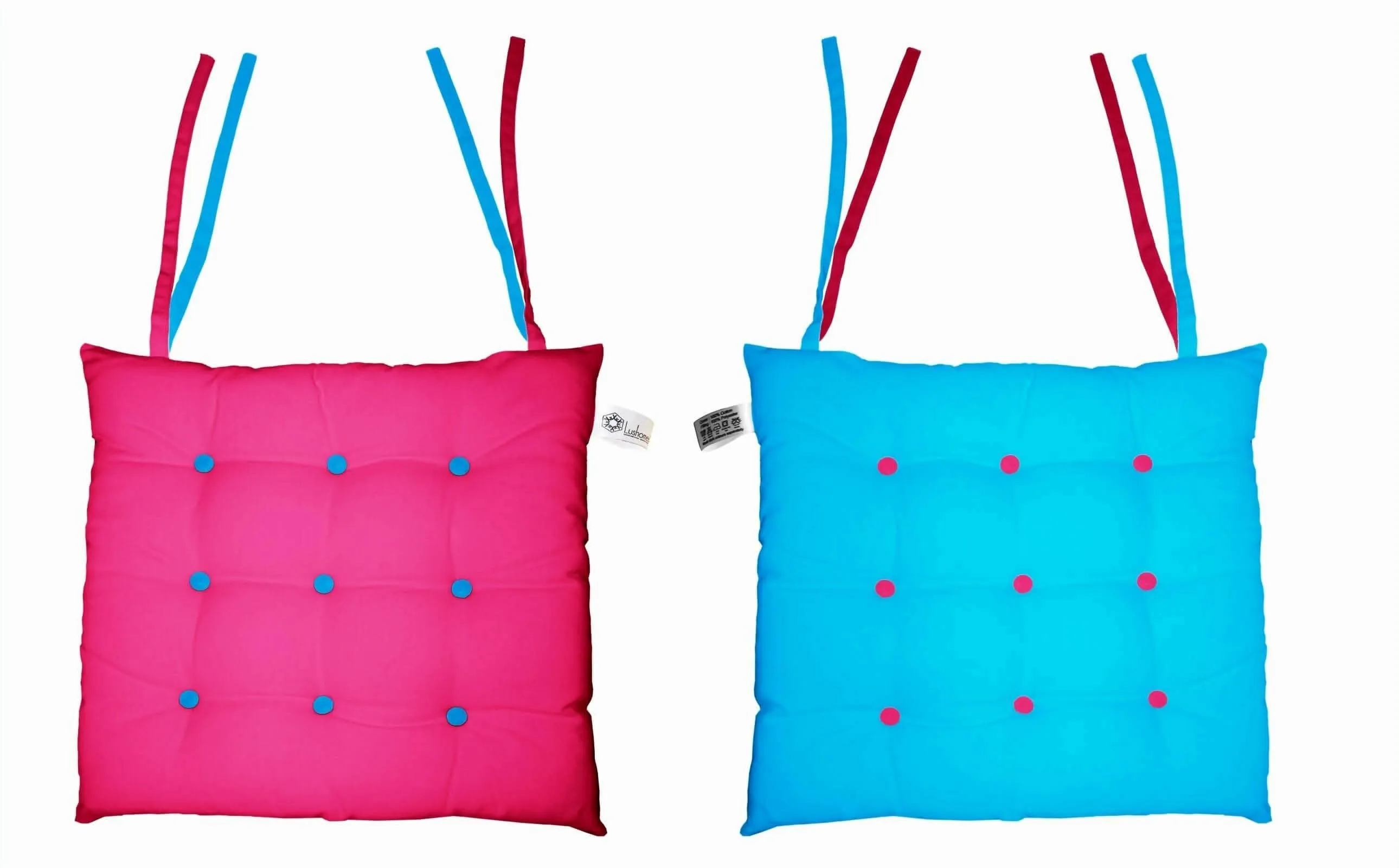 Lushomes Chair pads, Pink and Blue, driver seat cushion for car, dining chair cushion, cushion for car, tie up cushions for chairs, Cotton Cushion for Car(16 Inch x16 Inch, 9 Buttons, Single Pc)