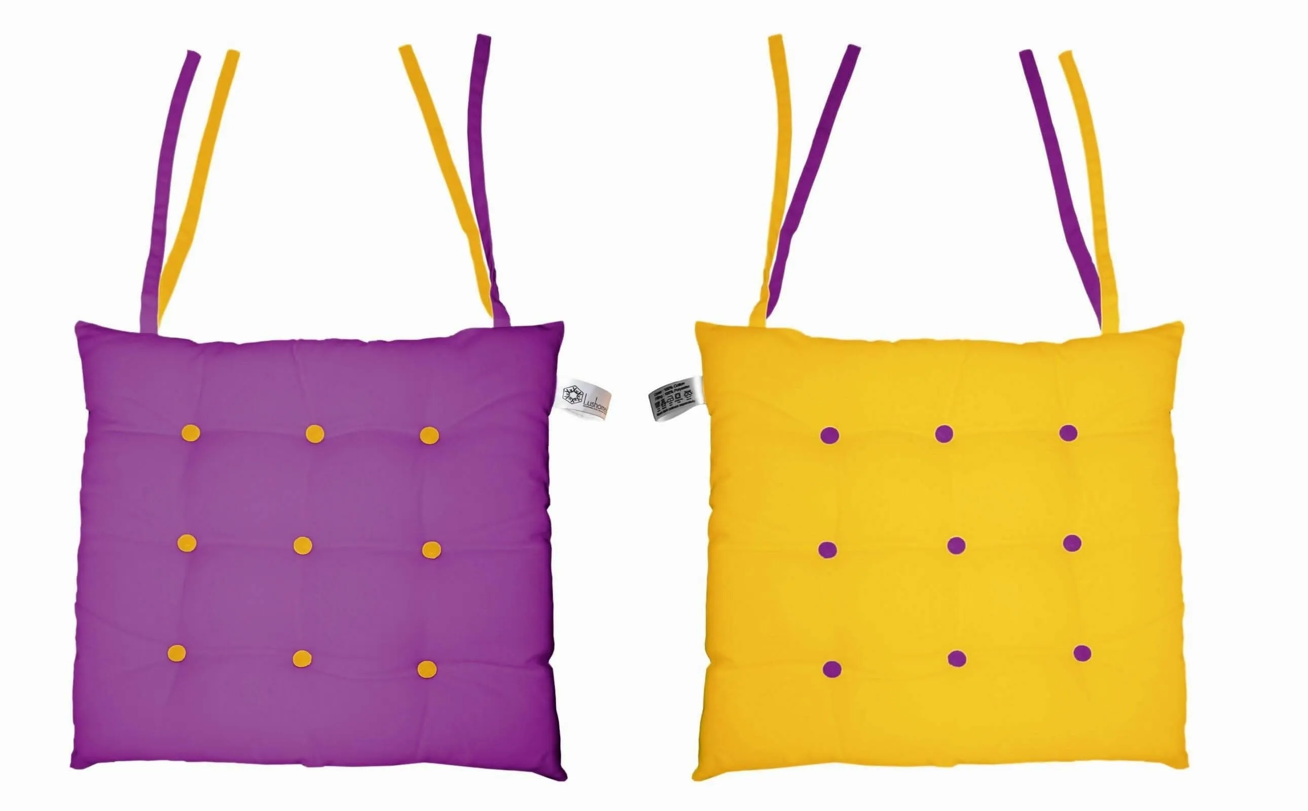 Lushomes Chair pads, Purple and Yellow, driver seat cushion for car, dining chair cushion, cushion for car, tie up cushions for chairs, Cotton Cushion for Car(16 Inch x16 Inch, 9 Buttons, Single Pc)