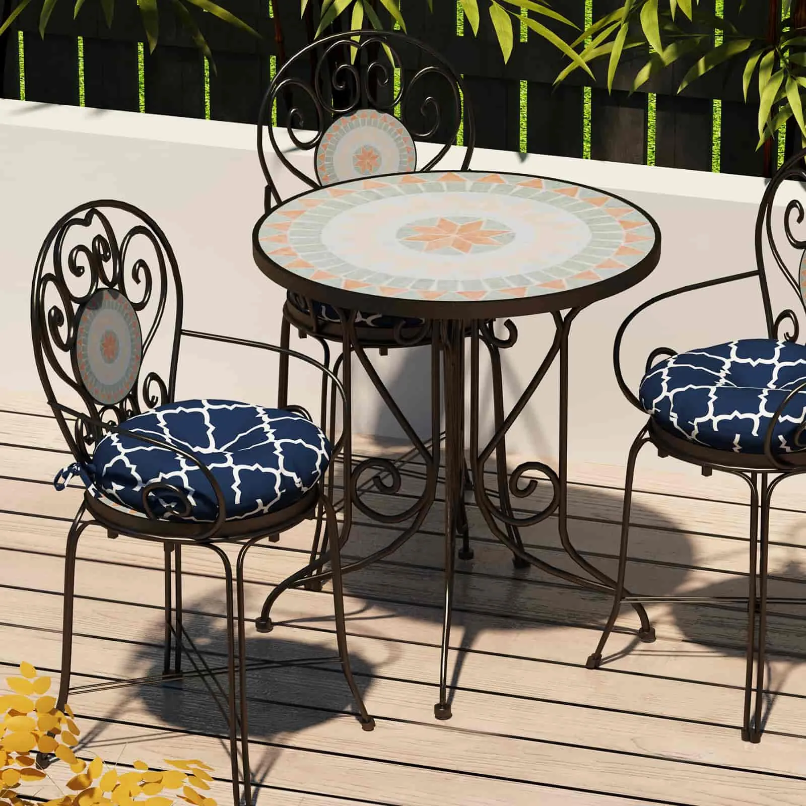 LVTXIII Outdoor Round Bistro Seat Cushions 15"x15"x4" Geomentry Navy （Set of 2）