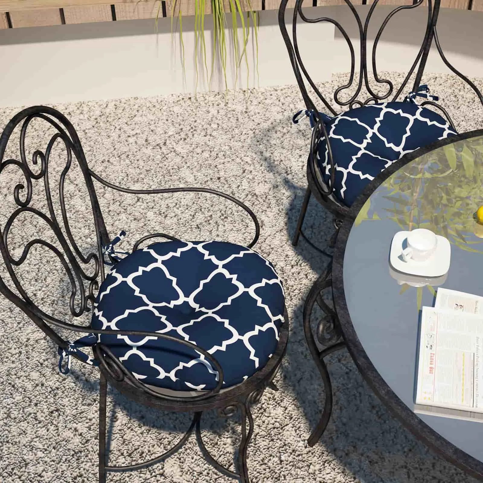 LVTXIII Outdoor Round Bistro Seat Cushions 15"x15"x4" Geomentry Navy （Set of 2）