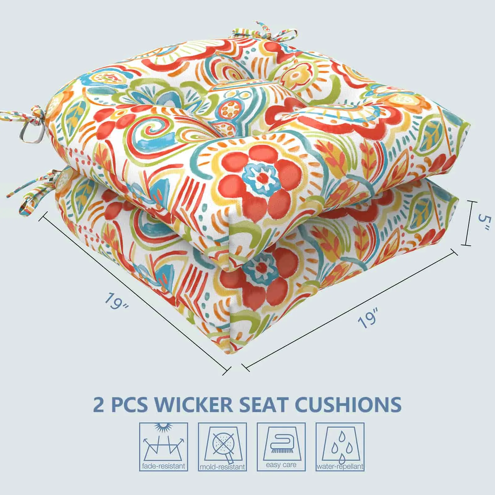 LVTXIII Outdoor U-Shape Tufted Seat Cushions 19”x19”x5” Flower Multi（Set of 2）