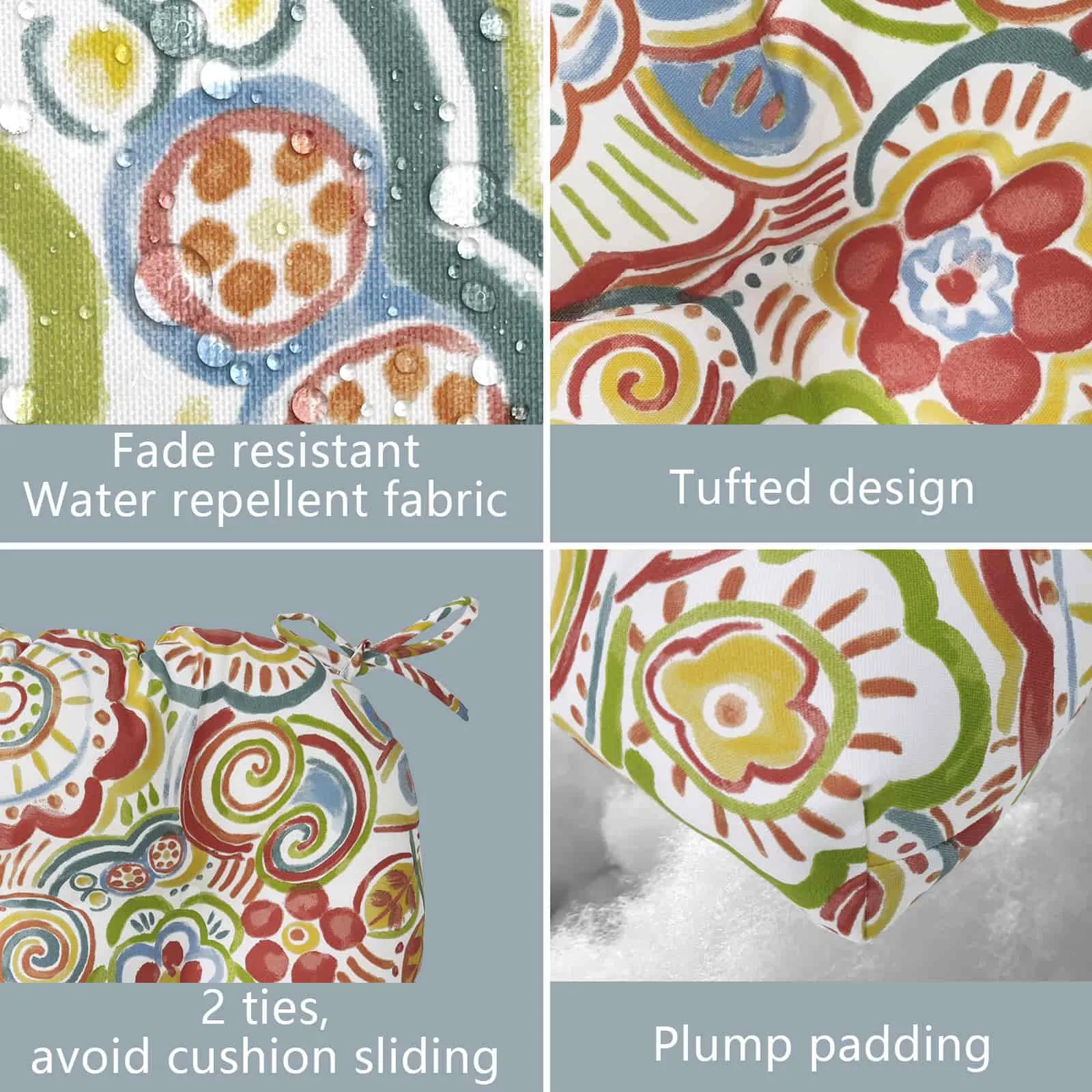 LVTXIII Outdoor U-Shape Tufted Seat Cushions 19”x19”x5” Flower Multi（Set of 2）