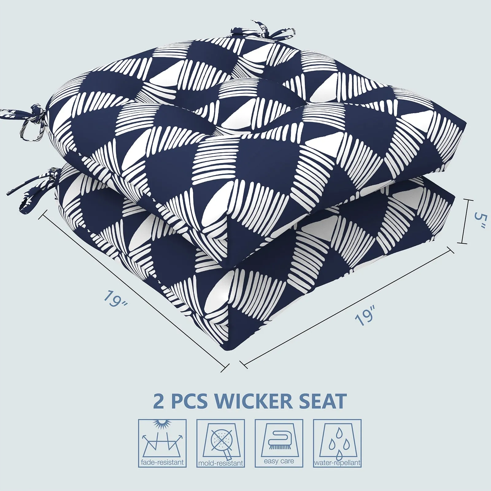 LVTXIII Outdoor U-Shape Tufted Seat Cushions 19”x19”x5", Geomentry Knot Navy （Set of 2）