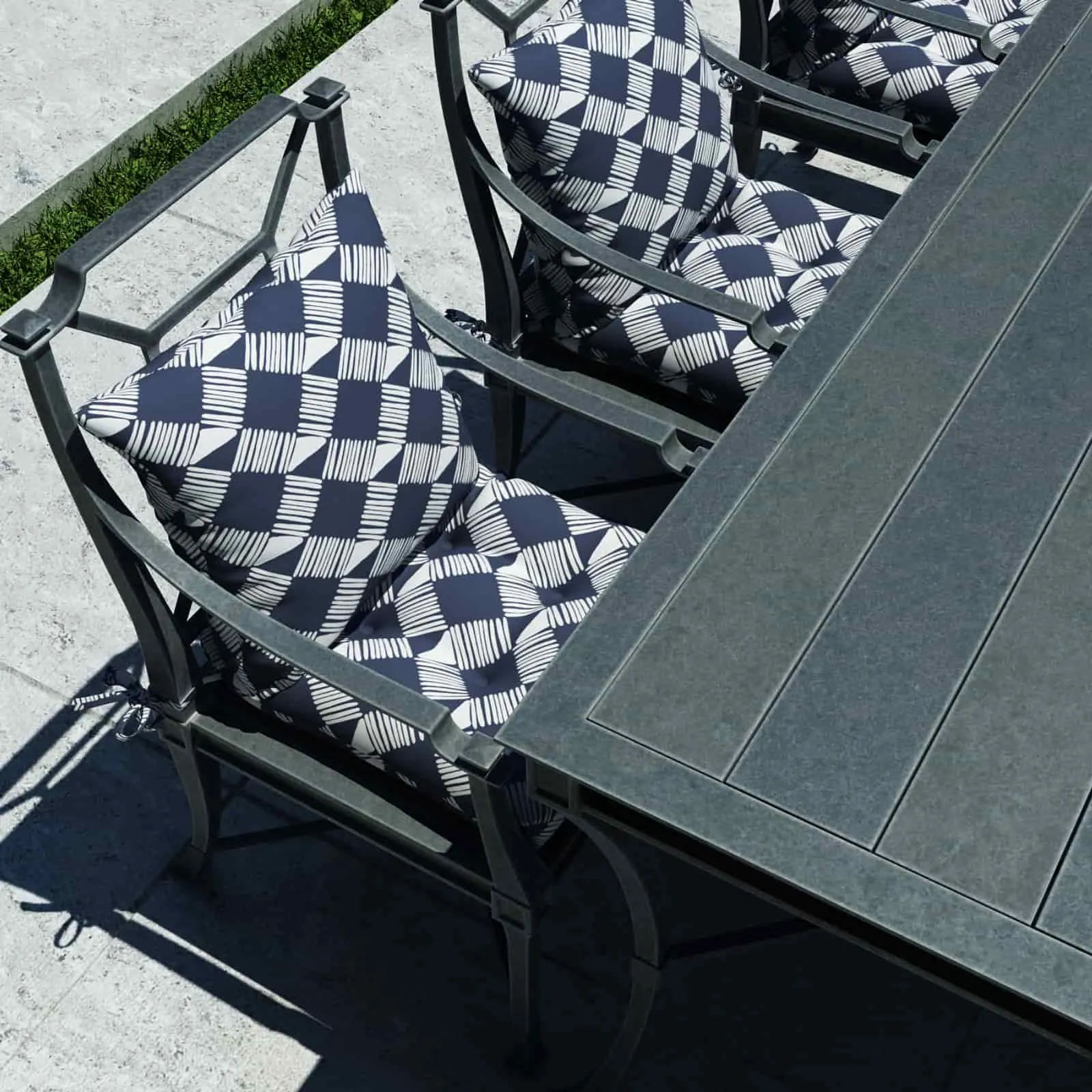 LVTXIII Outdoor U-Shape Tufted Seat Cushions 19”x19”x5", Geomentry Knot Navy （Set of 2）