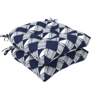 LVTXIII Outdoor U-Shape Tufted Seat Cushions 19”x19”x5", Geomentry Knot Navy （Set of 2）