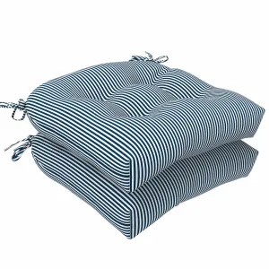 LVTXIII Outdoor U-Shape Tufted Seat Cushions 19”x19”x5”Stripe Navy （Set of 2）