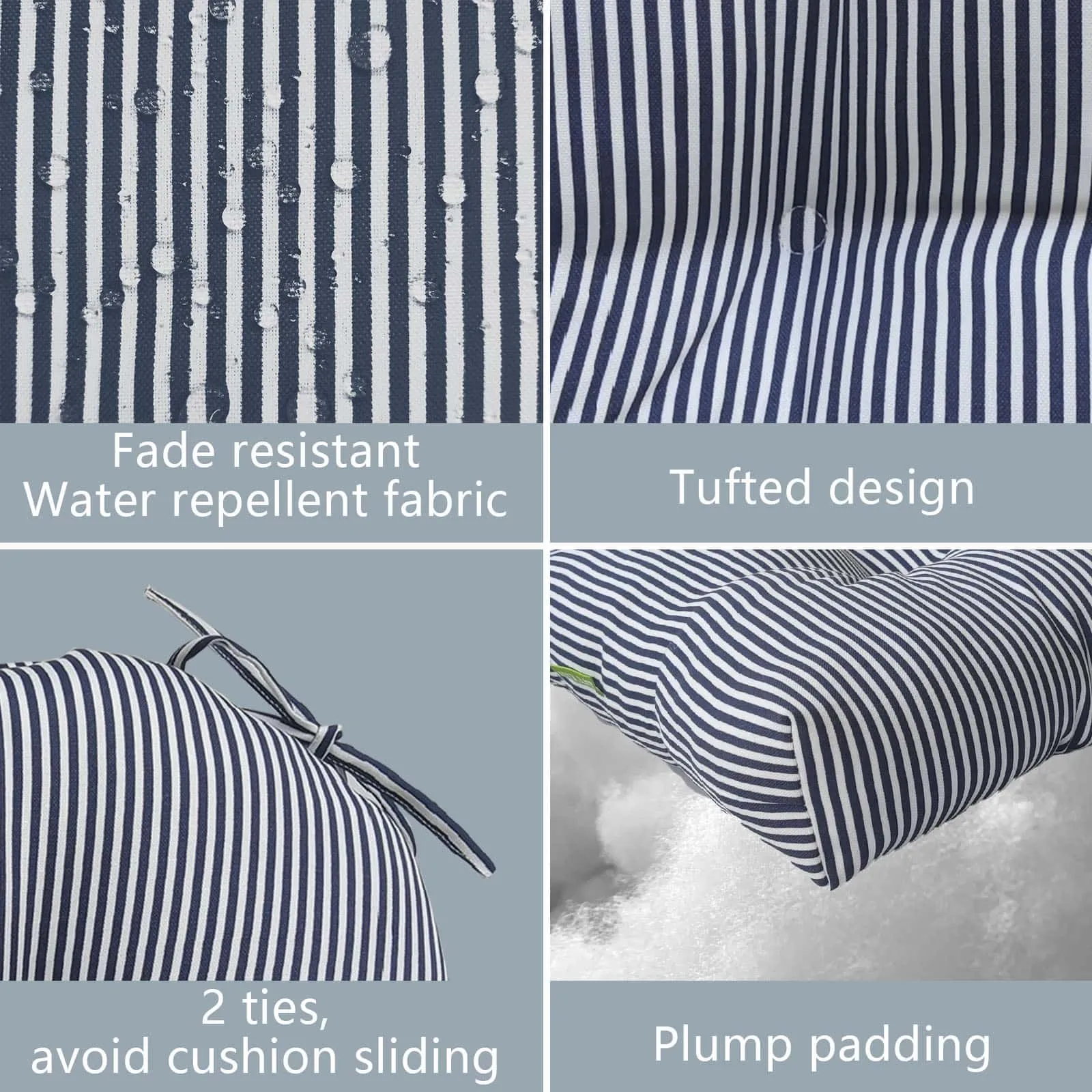 LVTXIII Outdoor U-Shape Tufted Seat Cushions 19”x19”x5”Stripe Navy （Set of 2）