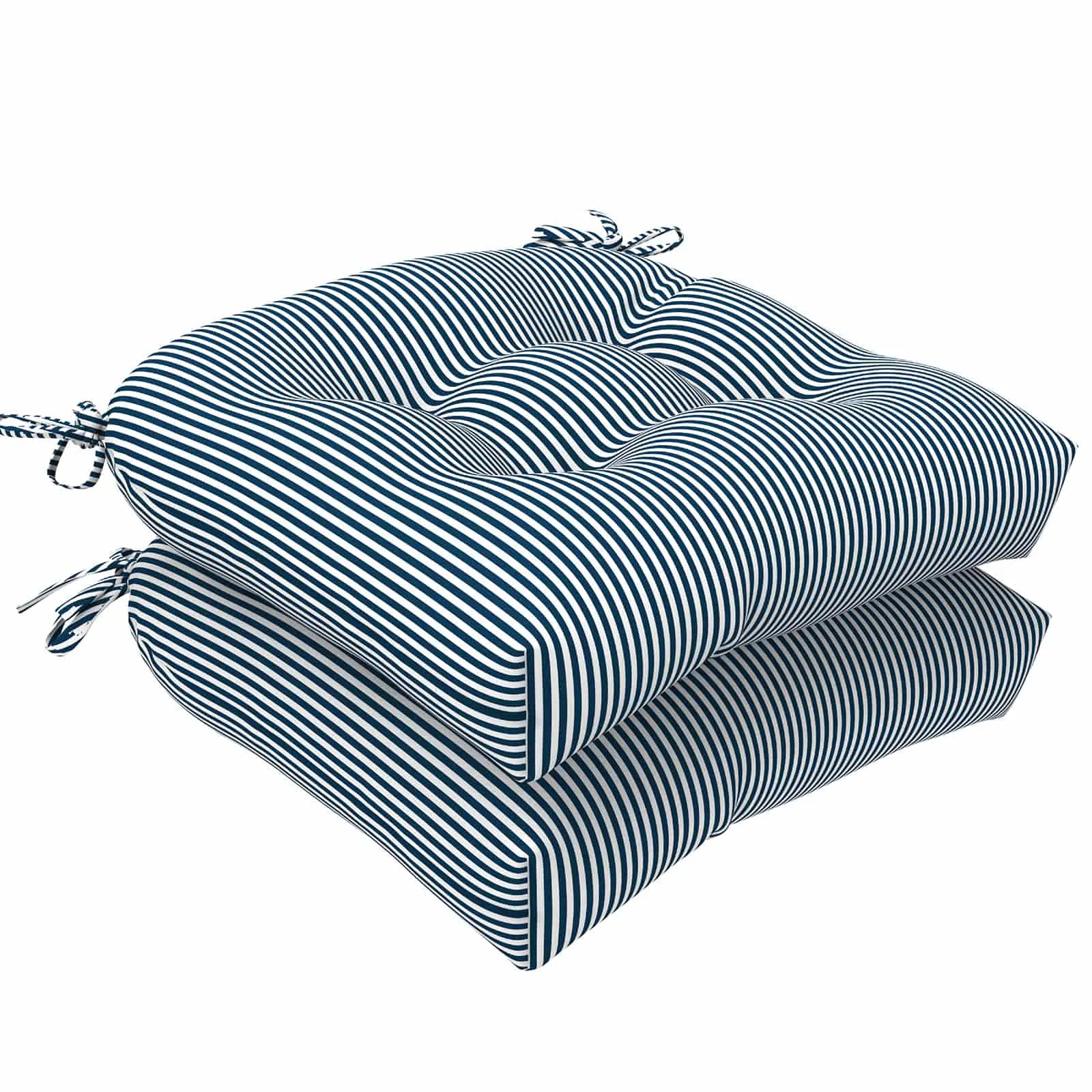 LVTXIII Outdoor U-Shape Tufted Seat Cushions 19”x19”x5”Stripe Navy （Set of 2）