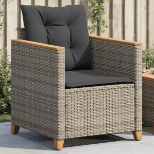 Patio Chair with Cushions Gray Poly Rattan
