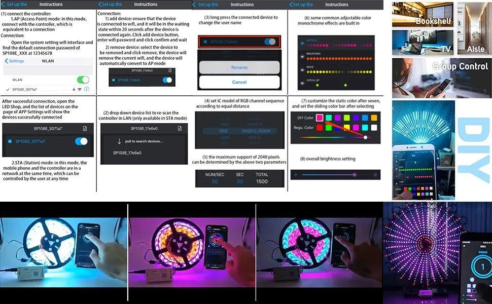 SP108E WiFi Controller DC 5V-24V for SK6812 SK6812-RGBW WS2812 WS2813 WS2811 AL2815 Digital Pixel Strip Light &  Neon Flex