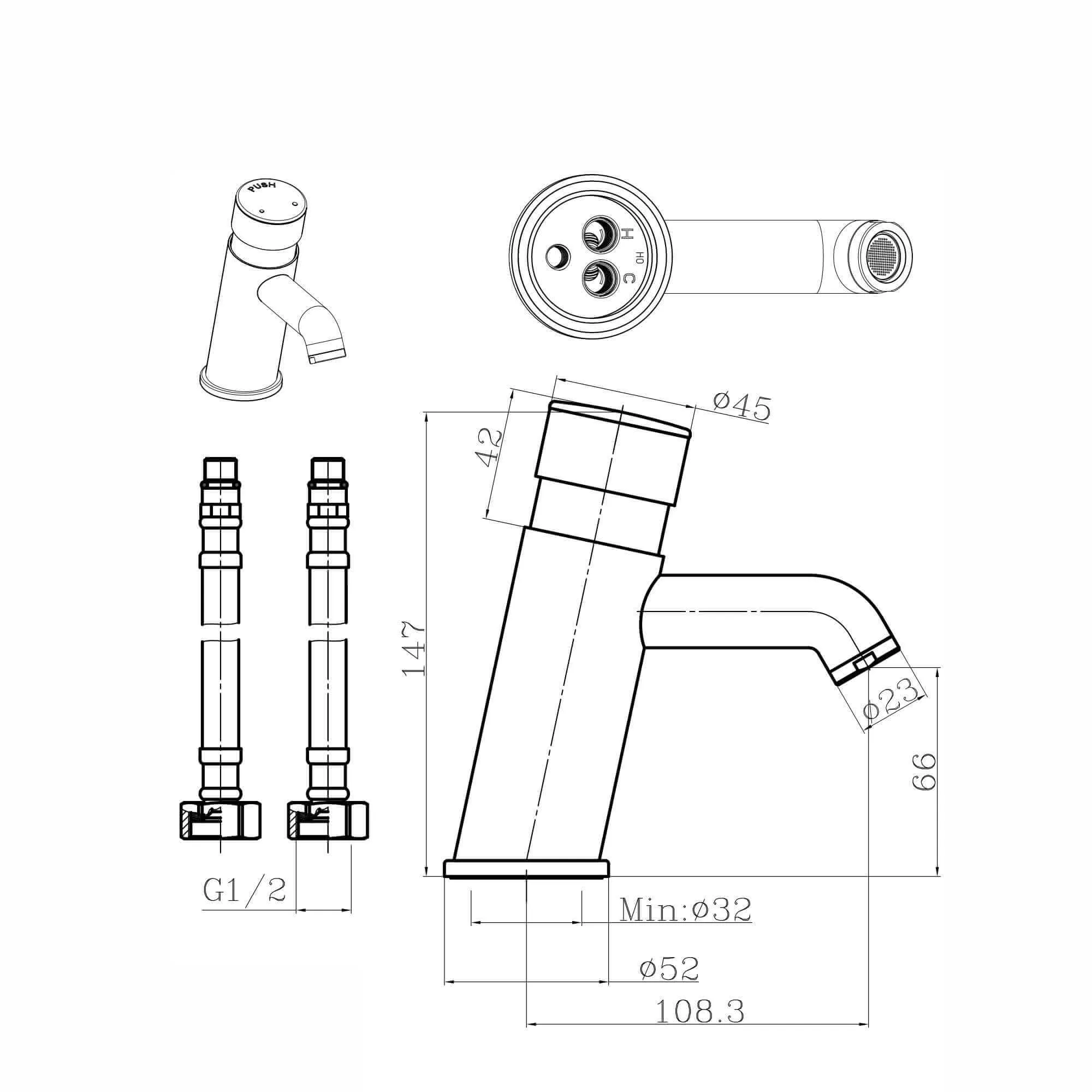 Vision mono non concussive time adjustable basin mixer tap modern - black - 12 pack