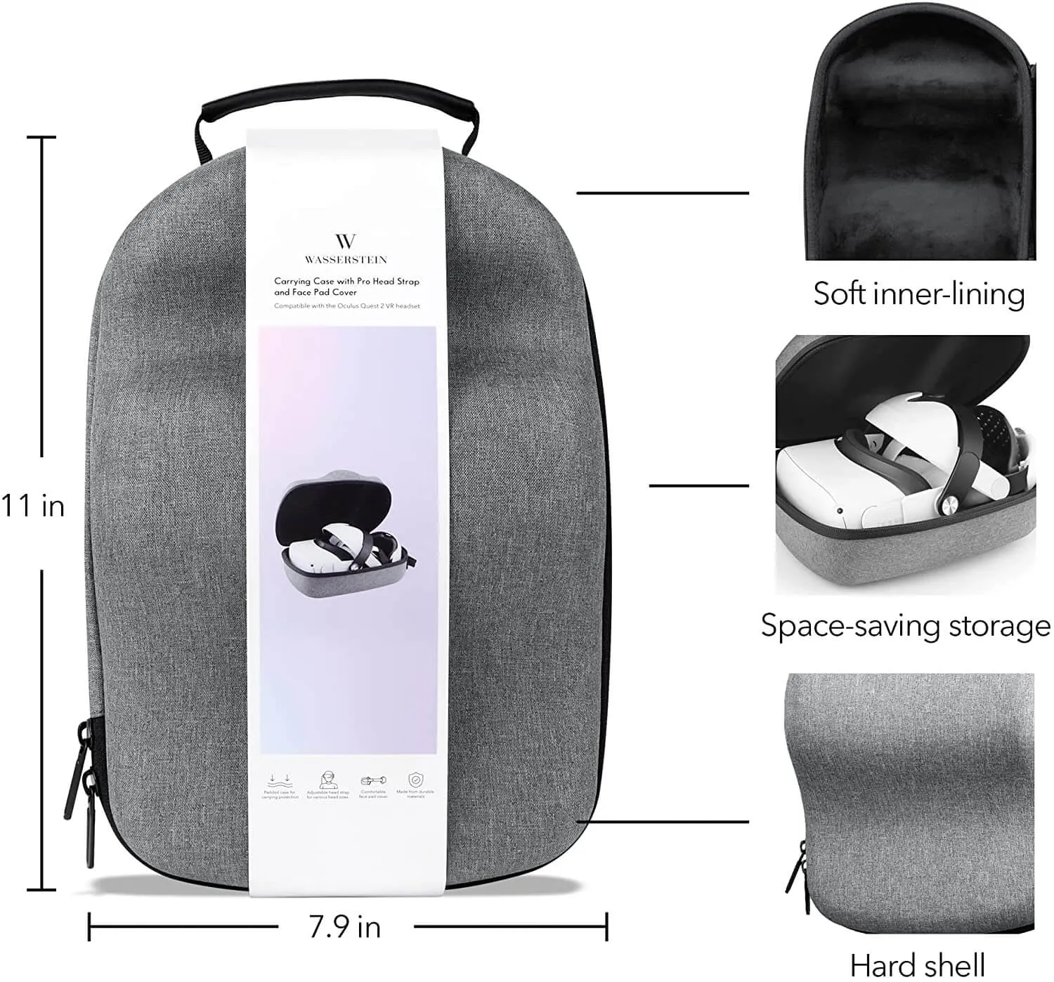 Wasserstein VR Headset Case, Head Strap & Face Cover Bundle for Meta / Oculus Quest 2
