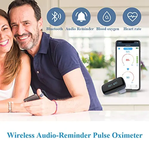 Wellue Oxylink Wireless Wearable Health Monitor Bluetooth Pulse Meter with Audio Reminder in Free App - Rechargeable Wearable O2 Monitor
