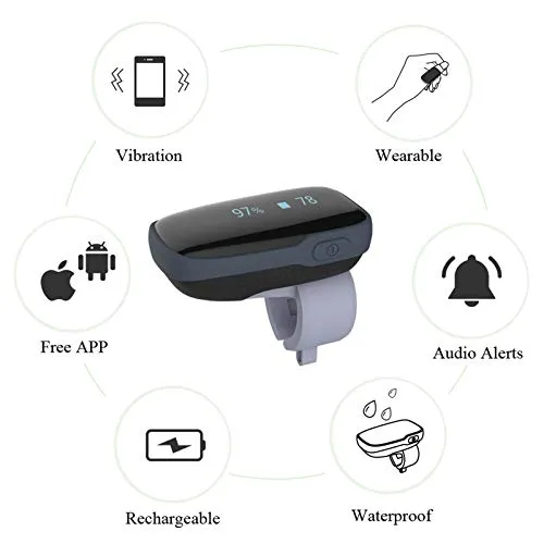 Wellue Oxylink Wireless Wearable Health Monitor Bluetooth Pulse Meter with Audio Reminder in Free App - Rechargeable Wearable O2 Monitor