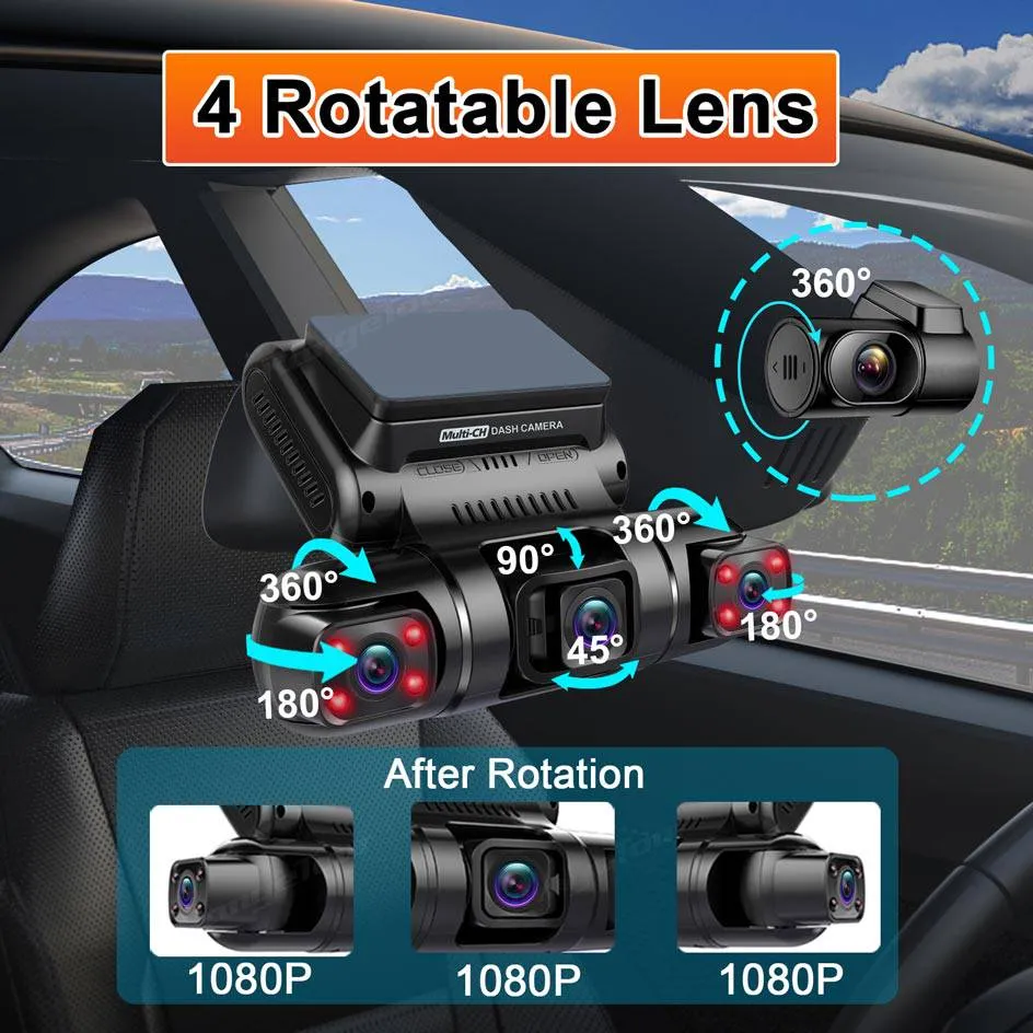 WiFi GPS Car DVR Dual Lens 8 Infrared Light Night Vision 3 Lens 170 Degree Dash Cam Car Camera 4 Channel