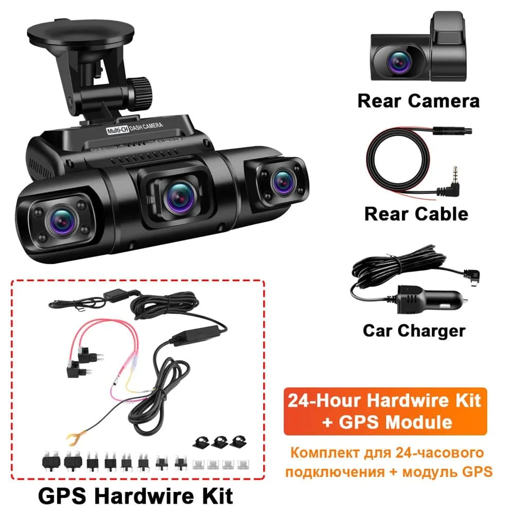 WiFi GPS Car DVR Dual Lens 8 Infrared Light Night Vision 3 Lens 170 Degree Dash Cam Car Camera 4 Channel