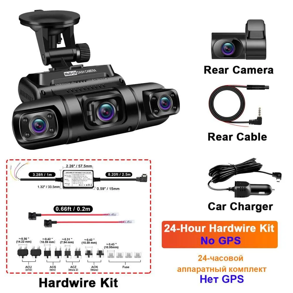 WiFi GPS Car DVR Dual Lens 8 Infrared Light Night Vision 3 Lens 170 Degree Dash Cam Car Camera 4 Channel