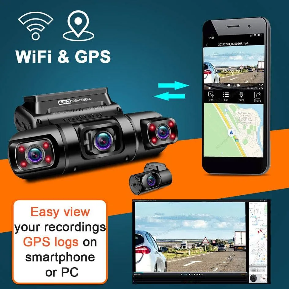 WiFi GPS Car DVR Dual Lens 8 Infrared Light Night Vision 3 Lens 170 Degree Dash Cam Car Camera 4 Channel
