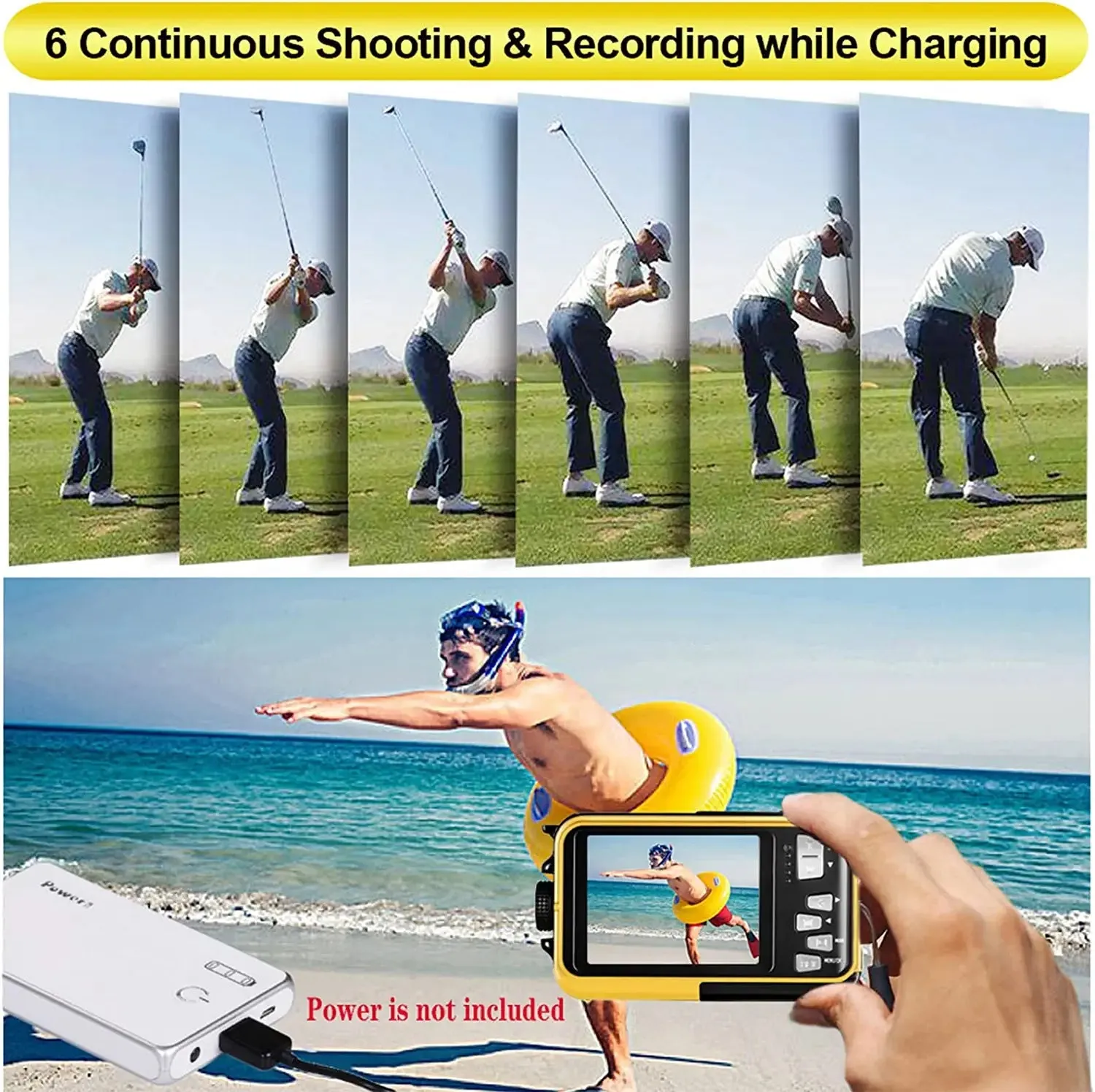 YISENCE Waterproof Digital Camera Underwater Camera Full HD 2.7K 48 MP Video Recorder Selfie Dual Screens 16X Digital Zoom Flashlight Waterproof Camera for Snorkeling (Yellow)
